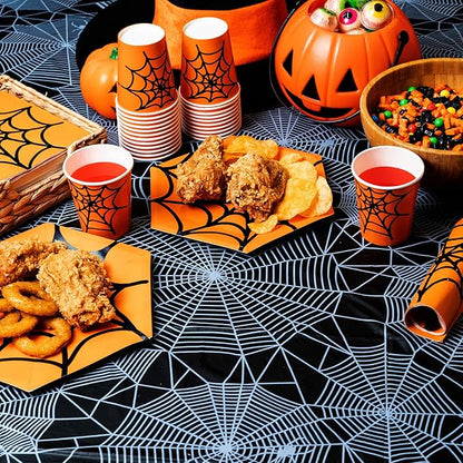 Halloween Tablecloth, 6-Pack Disposable Table Cloths, Pumpkins and Spider Web Plastic Covers, 54 x 108 Inches, Party Decorations