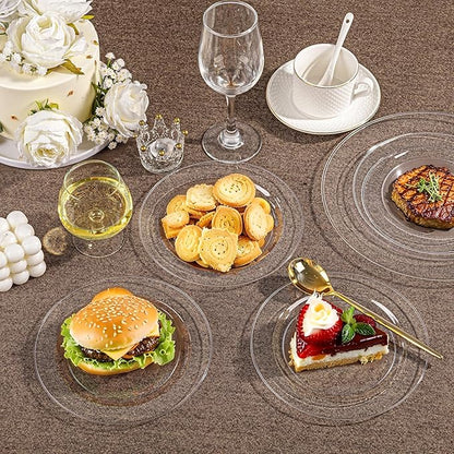 I00000 200PCS Clear Plastic Plates, Disposable Clear Plates for 100 Guests, Premium Dinner and Dessert Plate, Fancy Hard Plastic Party Plate for Wedding Christmas