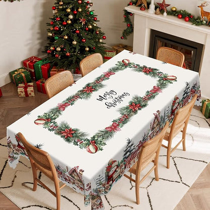 Eikione Retangular Tablecloth 152x220inch, Christmas Tablecloth Waterproof and Wrinkle-Free, Table Covers, Winter Decorations for Home Dining Floral
