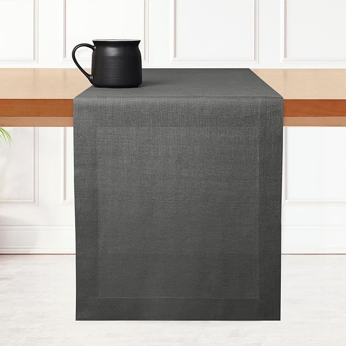 D'Moksha Homes Linen Table Runner 60 Inches - 100% Pure Linen Charcoal Grey Table Runner 14 x 60 Inch for Coffee Tables, Dresser, Winter, Christmas, Holiday - Machine Washable