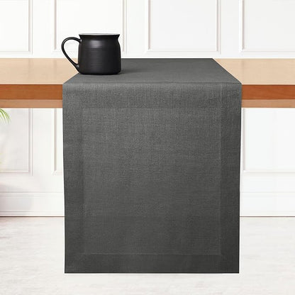 D'Moksha Homes Linen Table Runner 60 Inches - 100% Pure Linen Charcoal Grey Table Runner 14 x 60 Inch for Coffee Tables, Dresser, Winter, Christmas, Holiday - Machine Washable