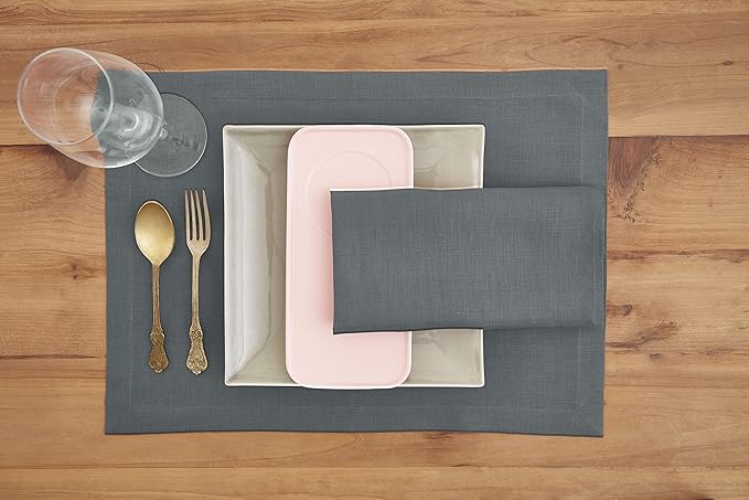 Solino Home Linen Cloth Napkins Set of 4-100% Pure Linen Dark Grey Dinner Napkins 20 x 20 Inch for Fall, Autumn, Winter - Fete, Handcrafted and Machine Washable