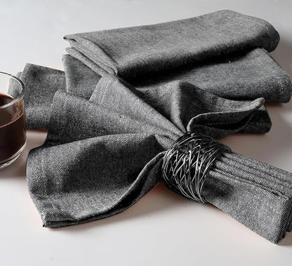 Native Fab Set of 12 Chambray Cloth Napkins - 100% Cotton, 17x17 Inches, Soft, Durable, Washable, Reusable Dinner Napkins - Table Linen for Wedding, Restaurant, Kitchen, Parties, Daily Use, Black