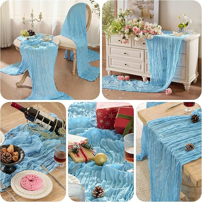 6 Pack Cheesecloth Table Runner 120 Inch Boho Rustic Gauze 10 FT Light Blue Cheese Cloths Table Runners Decorations for Spring Summer Birthday Party Baby Shower Wedding Holiday Home Decor