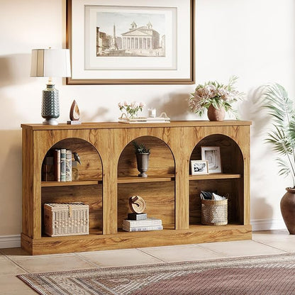 Tribesigns Farmhouse Console Table, 63-Inch Long 3-Tier Entryway Table with Storage, Wooden Rectangular Sofa Table Behind The Couch for Entrance, Hallway, Living Room, Natural Wood