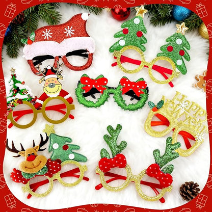 16Pcs Christmas Glasses Glitter Holiday Party, Cute Christmas Glasses Frames, Christmas Eyeglasses Party Decorations for Christmas Party Favors Holiday Favors (One Size Fits All)