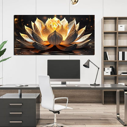 Lotus Flower Pictures Wall Decor for Bedroom Gold Room Wall Decor for Women Modern Canvas Prints Wall Art Size 24 x 48 Inch