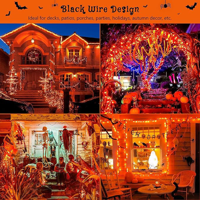 HEYFUNi Orange Halloween Lights,13ft 50-Count Incandescent Halloween Mini String Lights with Black Wire, Orange Christmas Lights Waterproof for Outdoor,Indoor,Patio,Home,Fall,Party Decor