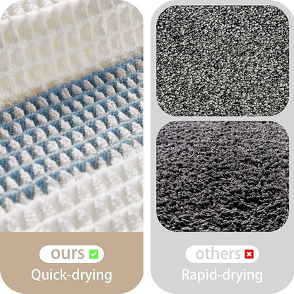 Waffle Bath Mat Non Slip, Boho Bathroom Rug, Super Absorbent Quick Dry Bathroom Mat, Soft Farmhouse Bath Rug with Tassels, Small Washable Shower Mats for Floor 20"x32", White and Blue
