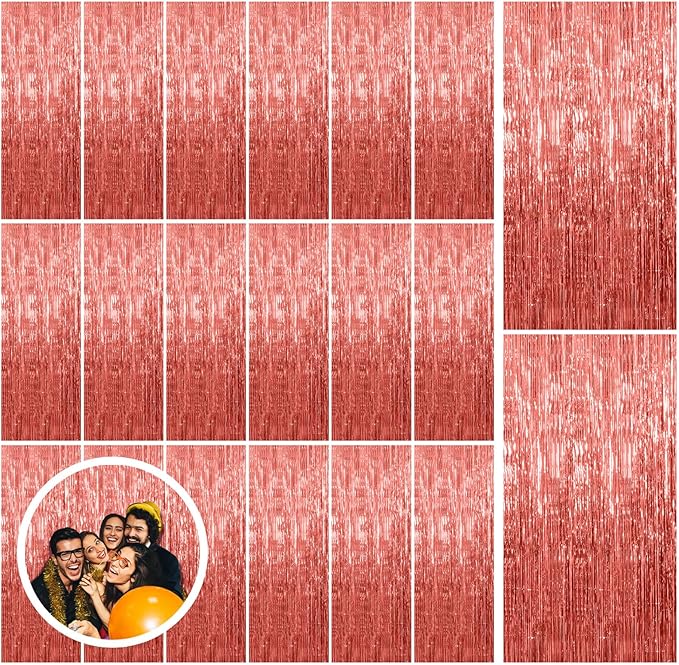 20 Pack Rose Gold Fringe Curtain Backdrop Birthday Bachelorette Party Decorations Metallic Tinsel Streamers Foil Backdrop Christmas Graduation Wedding New Year Party Decorations
