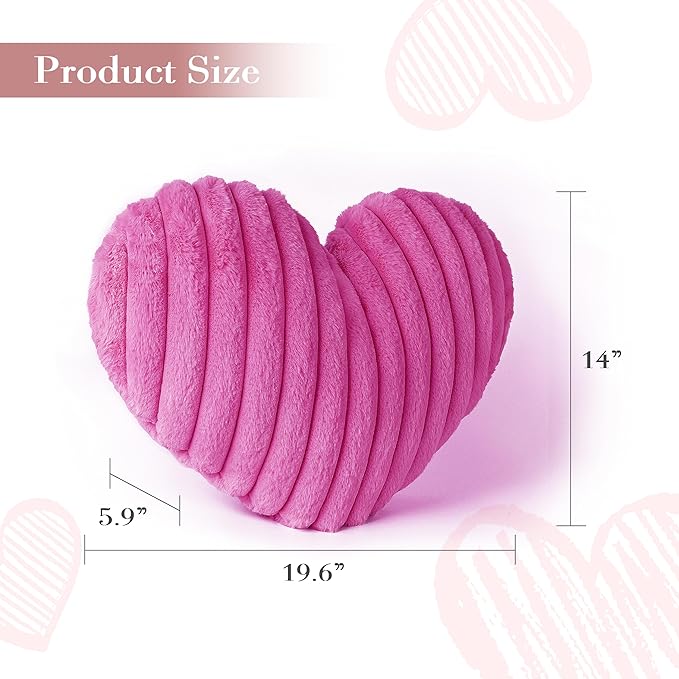 AELS Heart Shaped Pillow, 20 Inches Heart Decorative Throw Pillows, Faux Fur Love Pillows Cute Pillow, Valentines Day Decorations, Wedding Decor, Living Room Bedroom Nursery Decor, Hot Pink