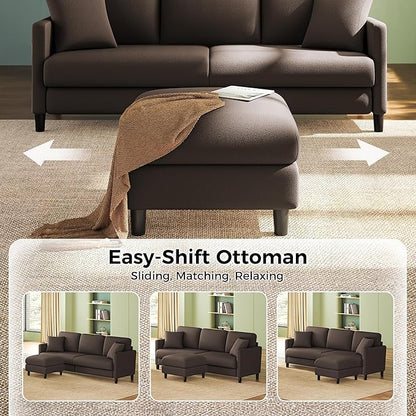 83" Couches for Living Room, Comfy Sofas for Living Room with Storage Ottomans, Teddy Sofa Couch, Tool-Free Loveseat Sofa, All-Wood Love Seat Couches, U Shaped Couch 2 Pillow Included, Khaki