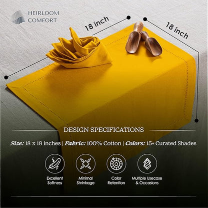 Mustard Yellow Cloth Napkins 18 x 18 Inch, 6 Pack - Absorbent, Durable, Reusable, Soft, Washable - Hemstitch Mitered Edges - Perfect for Baby Showers, Fall Dinners, Events, Everyday
