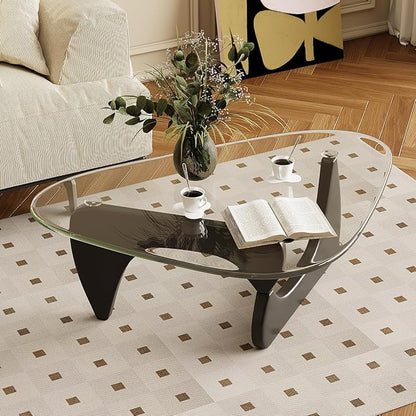 Coffee Table for Living Room Mid Century Modern Center Table with Glass Top, Black/Transparent
