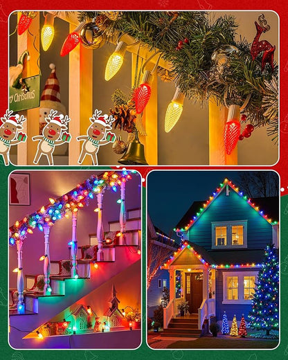 Brightown C9 Light Strand, 50FT White Cord Outdoor String Lights Christmas Stringer with 12" Socket Spacing, C9/E17 Intermediate Base Indoor/Outdoor Stringer Set for Christmas Decor Patio