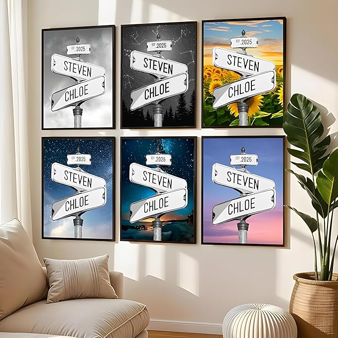 Personalized Vintage Street Sign For Couples, Custom Street Sign Canvas Poster Wall Art With Names, Gift For Valentine