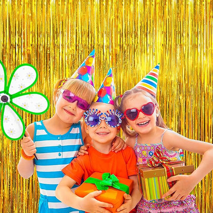 BTSD-home 10 Pack Gold Foil Fringe Curtain, Metallic Photo Booth Backdrop Tinsel Door Curtains for Wedding Birthday Bridal Shower Baby Shower Bachelorette Christmas Party Decorations(8ft x 3ft)