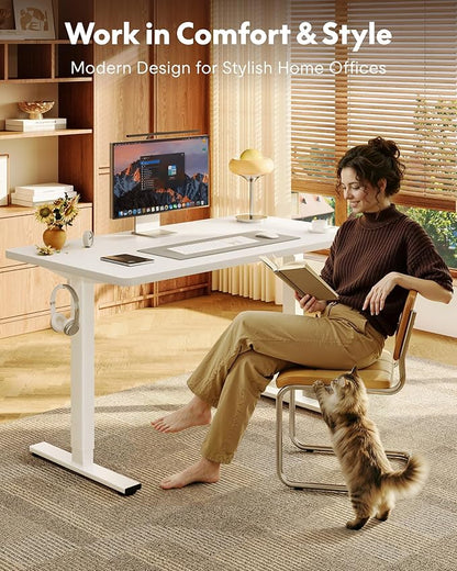 FLEXISPOT EN1 One-Piece Standing Desk with 1-Inch Thick Desktop, 48"x30" Electric Height Adjustable Desk for Home Office & Multi-Device Workstations, White(White Frame)