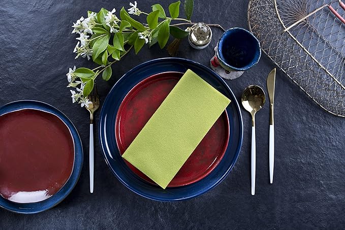 Kiwi Green Paper Napkins | Linen Feel Guest Disposable Cloth Like Dinner Napkins | Hand Towels | Soft, Absorbent, Paper Hand Napkins for Kitchen, Bathroom, Parties, Weddings, Dinners | 50 Pack