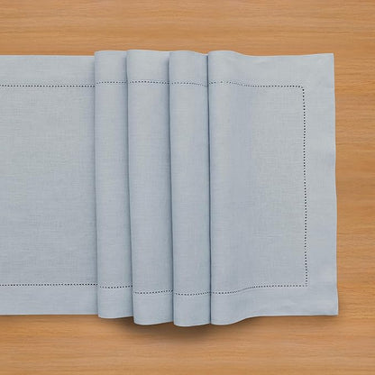 Solino Home Linen Dusty Blue Table Runner 72 Inches Long - 100% Pure Linen Hemstitch Table Runner 14 x 72 Inch for Dresser, Dining, Fall, Autumn - Classic Hemstitch