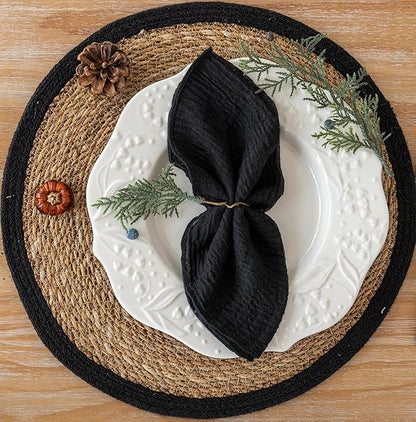Cheesecloth Napkins 17x17 Inches Cloth Napkins Reusable Washable Handmade for Lunch Dinner Wedding Baby Shower Bridal Shower Party Rustic Boho Decorations Bulk Set of 10 Black