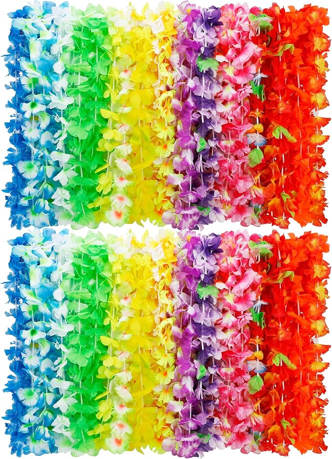 100pcs Luau Party Decorations, Silk Hawaiian Leis Tropical Flower Necklaces, Colorful Hula Dance Bulk Leis Decor, Flower Hawaiian Leis for Summer Beach Pool Theme Party Decorations Favors Supplies