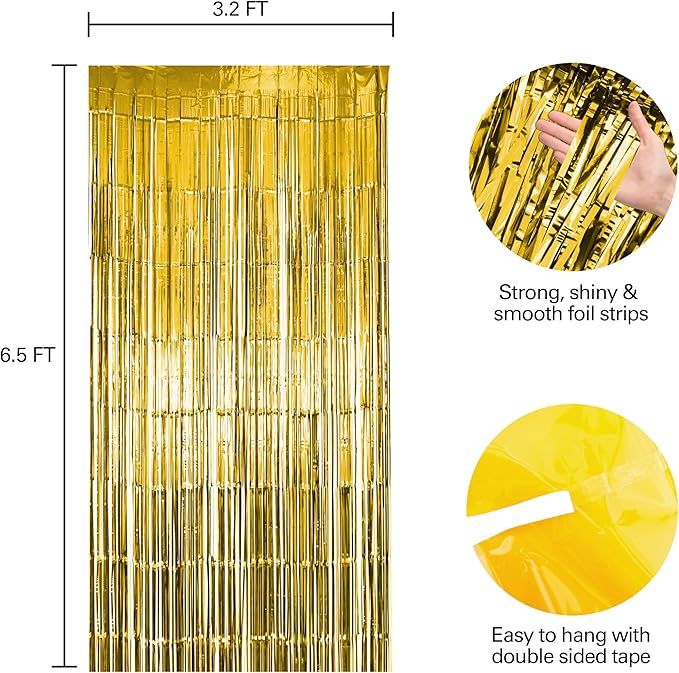 10 Pack Gold Fringe Curtain Party Backdrop, Gold Tinsel Backdrop, Decoration Supplies for Birthday, Holidays, Parties & More