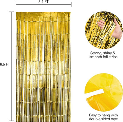 10 Pack Gold Fringe Curtain Party Backdrop, Gold Tinsel Backdrop, Decoration Supplies for Birthday, Holidays, Parties & More