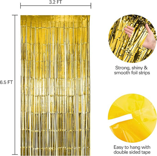 10 Pack Gold Fringe Curtain Party Backdrop, Gold Tinsel Backdrop, Decoration Supplies for Birthday, Holidays, Parties & More