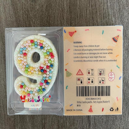 Birthday Candles, Pearl Sequin Number Candle Party Supplies (Number-9)