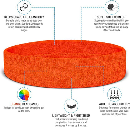 Suddora Workout Headband for Men and Women, Moisture-Wicking Athletic Sweatband, Lightweight Cotton Terry Cloth Bands for Basketball, Tennis, Football, Gym, Running, Cosplay & Costumes