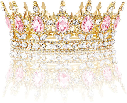 Gold Crown for Women, Crystal Queen Tiaras Headband Wedding Bridal Hair Accessories, Birthday Party Prom Cake Topper