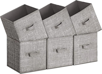 SONGMICS Storage Cubes, 11-Inch Non-Woven Fabric Bins with Double Handles, Set of 6, Closet Organizers for Shelves, Foldable, for Clothes, Taupe UROB026K01