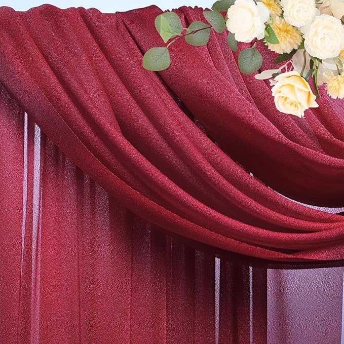 Wokceer Burgundy Wedding Arch Draping Fabric Backdrop 4 Panels 28.7" X 20FT Sheer Drapes Fabric for Wedding Arbor Ceremony Party
