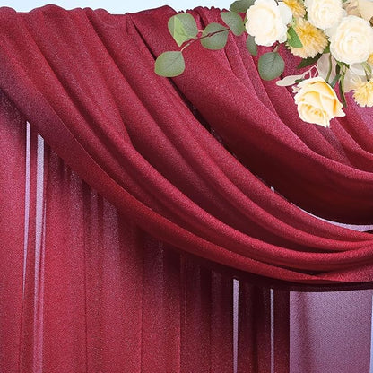 Wokceer Burgundy Wedding Arch Draping Fabric Backdrop 4 Panels 28.7" X 20FT Sheer Drapes Fabric for Wedding Arbor Ceremony Party