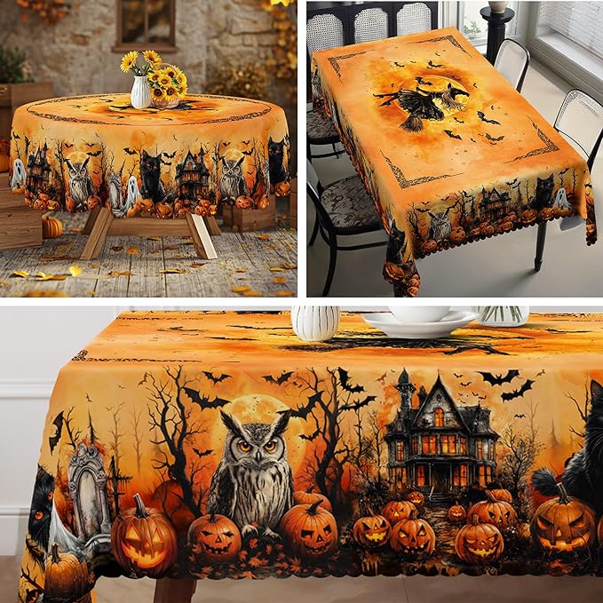 Eikione Round Tablecloth 60inch, Halloween Tablecloth Ghost Waterproof and Wrinkle-Free, Table Covers, Summer Decorations for Home Dining