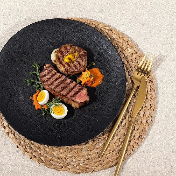 WONDERFUL 32pcs Black Plates Black Plastic Plates Unbreakable and Reusable Plastic Plate Dishwasher safe Dishes Set Includes:16 Dinner 10" & 16 Dessert Plate 7.3" Suitable for Christmas New Year