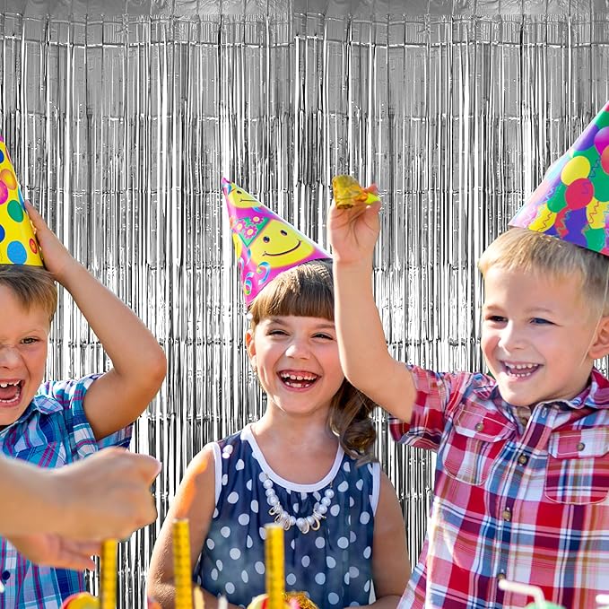 10 Pack Silver Foil Fringe Curtains, Silver Tinsel Backdrop Party Curtains, Party Decorations Supplies for Birthday, Holidays, Parties & More