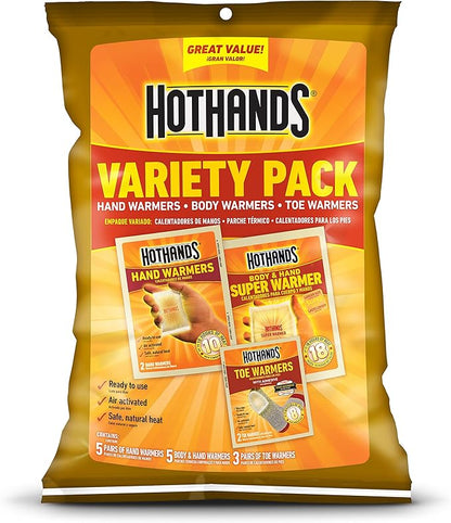 HotHands Toe, Hand, & Body Warmer Variety Pack - Long Lasting Safe Natural Odorless Air Activated Warmers