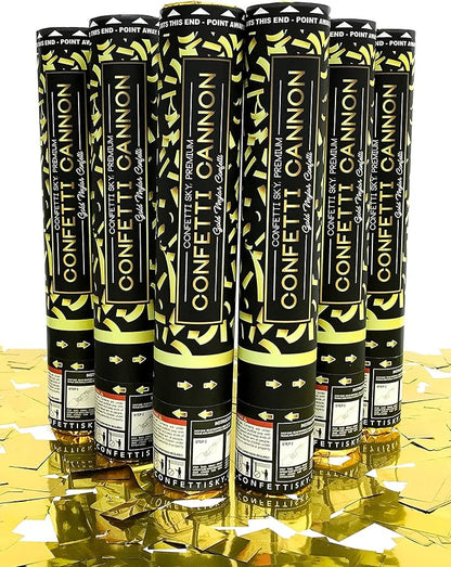 Confetti Sky [6 Pack] 12 Inch Confetti Cannons | Gold Confetti Poppers for Wedding Celebration, Birthday Party, Pranks, Graduation, Christmas Eve and New Year Celebration