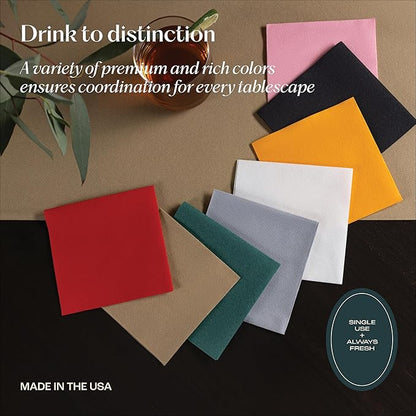 Disposable Linen-Feel Cocktail Napkins, 200-Pack 5" x 5" WOOD Paper Beverage Napkins For Bar, Restaurant And Café, Dessert Napkins For Party, Wedding Or Event