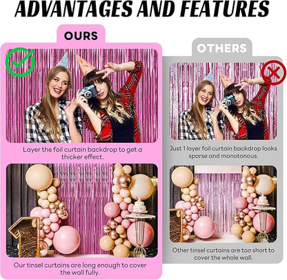 BTSD-home 4 Pack Pink Fringe Curtain, Metallic Photo Booth Backdrop Tinsel Door Curtains for Wedding Birthday Bridal Shower Baby Shower Bachelorette Christmas Party Decorations(8ft x 3ft)