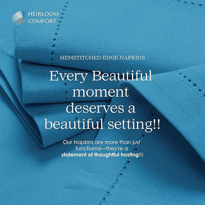 Turquoise Blue Cloth Napkins 18x18 Inch - 12 Pack - Reusable, Absorbent, Soft, Washable Fabric - Hemstitch Mitered Edges - Ideal for Beach Parties, Summer, Outdoor Dining, Dinner