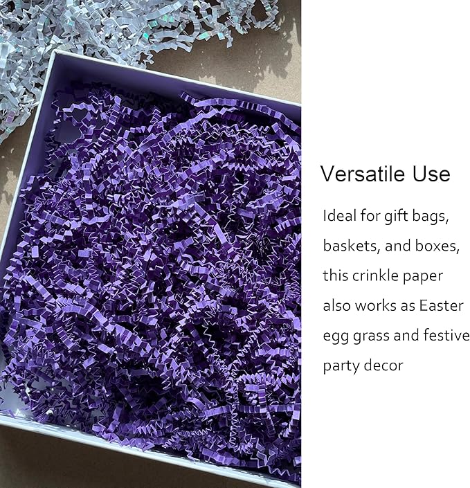 2LB Purple Crinkle Shredded Paper Filler for Gift Baskets Confetti Birthdays Weddings Valentines Day Party Favors Decorations