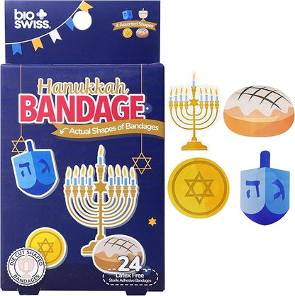 BioSwiss Kids Bandages, Hanukkah Shaped Self Adhesive Bandage Set, Latex Free, Sterile Wound Care, 24 Count