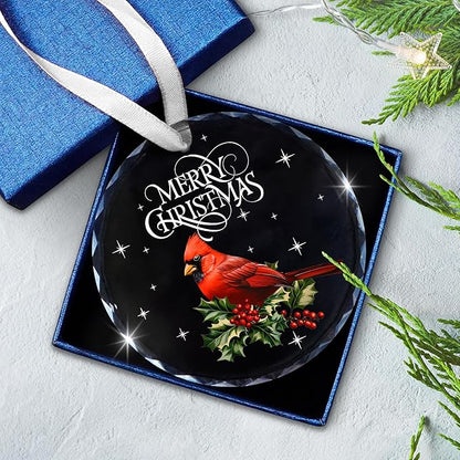 Cardinal Christmas Ornaments 2025 - Christmas Tree Decoration Glass Ornaments - Red Cardinal Decor Glass Ornament, Christmas Birthday Gifts for Women Men, Sympathy Gifts for Loss of Loved One