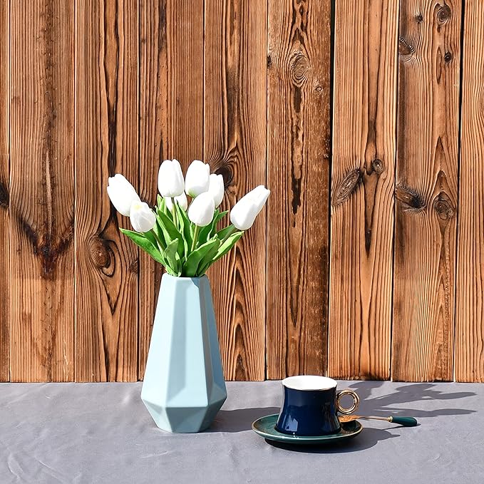 ONLY ART Artificial White Tulips 20 Pcs – 13.5 Inch PU Faux Flowers with Bendable Stems for Home Décor, Wedding Centerpieces, DIY Floral Arrangements, Table Decorations
