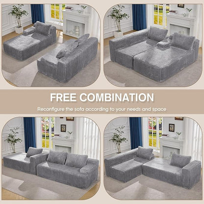Hobestluk Modular Sectional Sofa Couches L-Shape Couch 3 Seat Modular Sofa Memory Foam Sectional Couches for Living Room, Cloud Couch with Oversized Chaise (108" Left Facing Chaise)