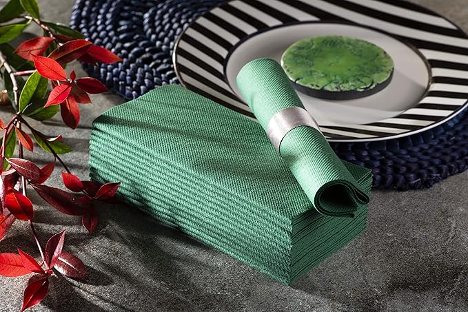 Green Paper Napkins | Linen Feel Guest Disposable Cloth Like Dinner Napkins | Hand Towels | Soft, Absorbent, Paper Hand Napkins for Kitchen, Bathroom, Parties, Weddings, Dinners Or Events | 50 Pack