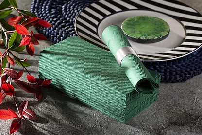 Green Paper Napkins | Linen Feel Guest Disposable Cloth Like Dinner Napkins | Hand Towels | Soft, Absorbent, Paper Hand Napkins for Kitchen, Bathroom, Parties, Weddings, Dinners Or Events | 50 Pack